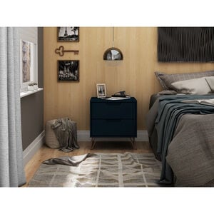 Manhattan Comfort Rockefeller Mid-Century Modern 2-Drawer Nightstand - Tatiana Midnight Blue, Midnight Blue, hires