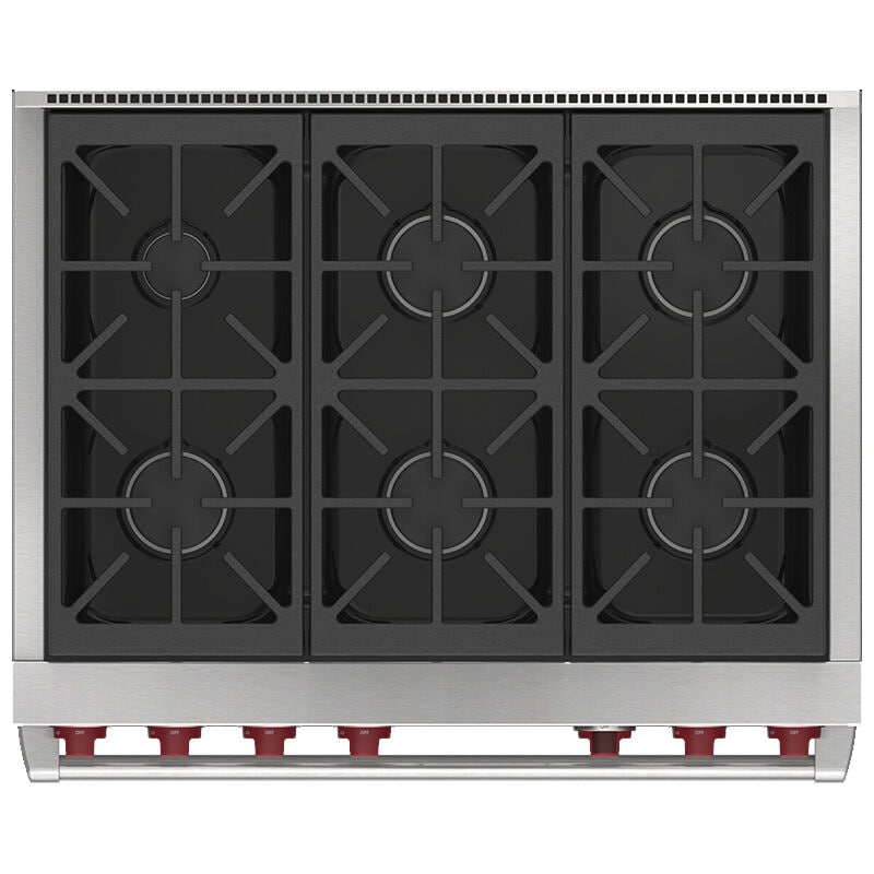 Wolf 36 in. 6.3 cu. ft. Smart Dual Convection Dual Fuel Range with 6 Sealed Burners - Stainless Steel, , hires