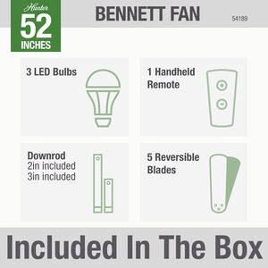 Hunter Bennett 52 in. 3-Light Ceiling Fan with LED Light Kit and Handheld Remote - Matte Black, Matte Black, hires