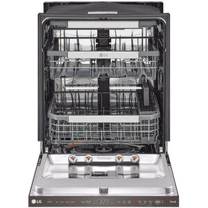 LG 24 in. Smart Built-In Dishwasher with Top Control, 42 dBA Sound Level, 15 Place Settings, 10 Wash Cycles & Sanitize Cycle - PrintProof Black Stainless Steel, , hires