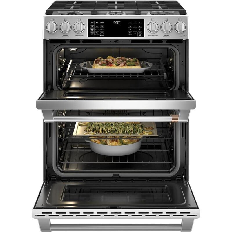 Cafe 30 in. 7 cu. ft. Smart Air Fry True European Convection Double Oven Slide-In Dual Fuel Range with 6 Sealed Burners & Griddle - Stainless Steel, Stainless Steel, hires