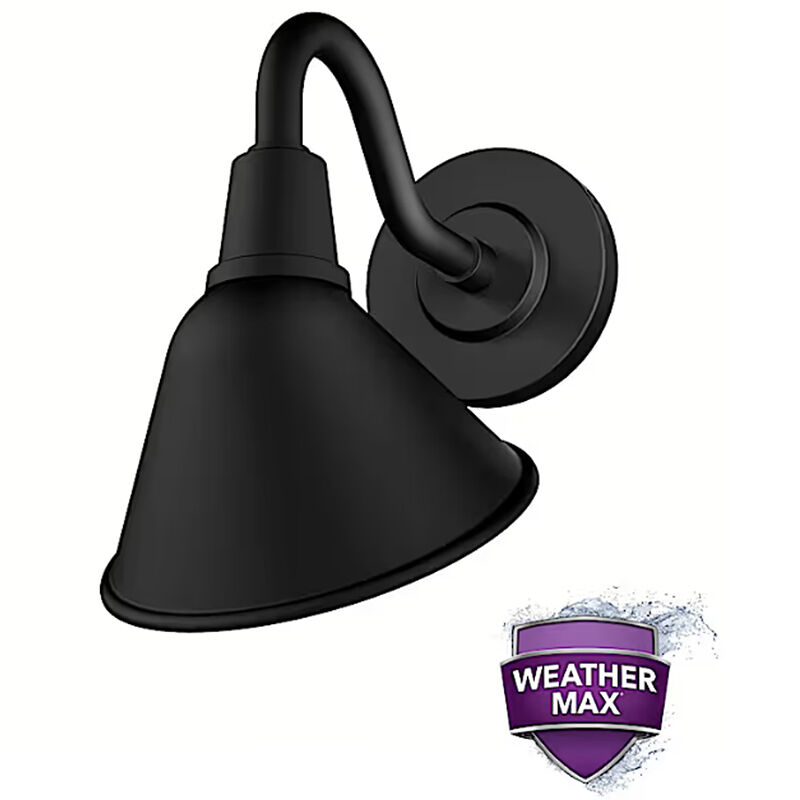 Hunter Cassius Rustic Modern Metal Cone Outdoor Small Wall Light-Matte Black, , hires