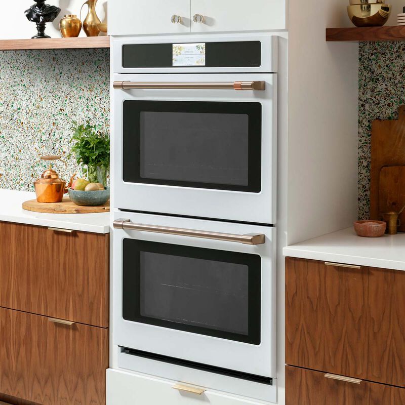 Cafe Professional Series 30 in. 10 cu. ft. Smart Top Control Electric Double Wall Oven with True European Convection - Matte White, Matte White, hires