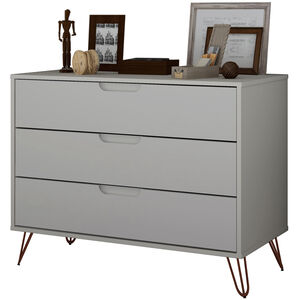 Manhattan Comfort Rockefeller Mid-Century Modern 3-Drawer Dresser - Off White/Natural, White, hires