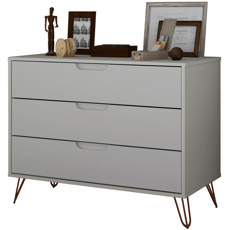 Manhattan Comfort Rockefeller Mid-Century Modern 3-Drawer Dresser - Off White, White, hires