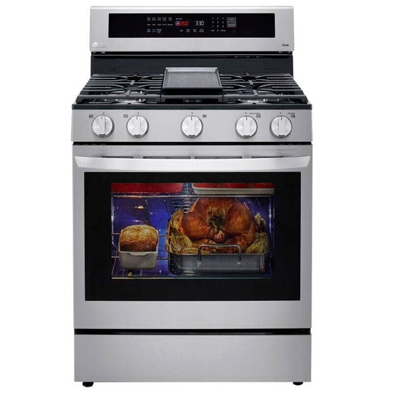 LG InstaView 30 in. 5.8 cu. ft. Smart Air Fry Convection Oven Freestanding Gas Range with 5 Sealed Burners & Griddle - Stainless Steel, Stainless Steel, hires