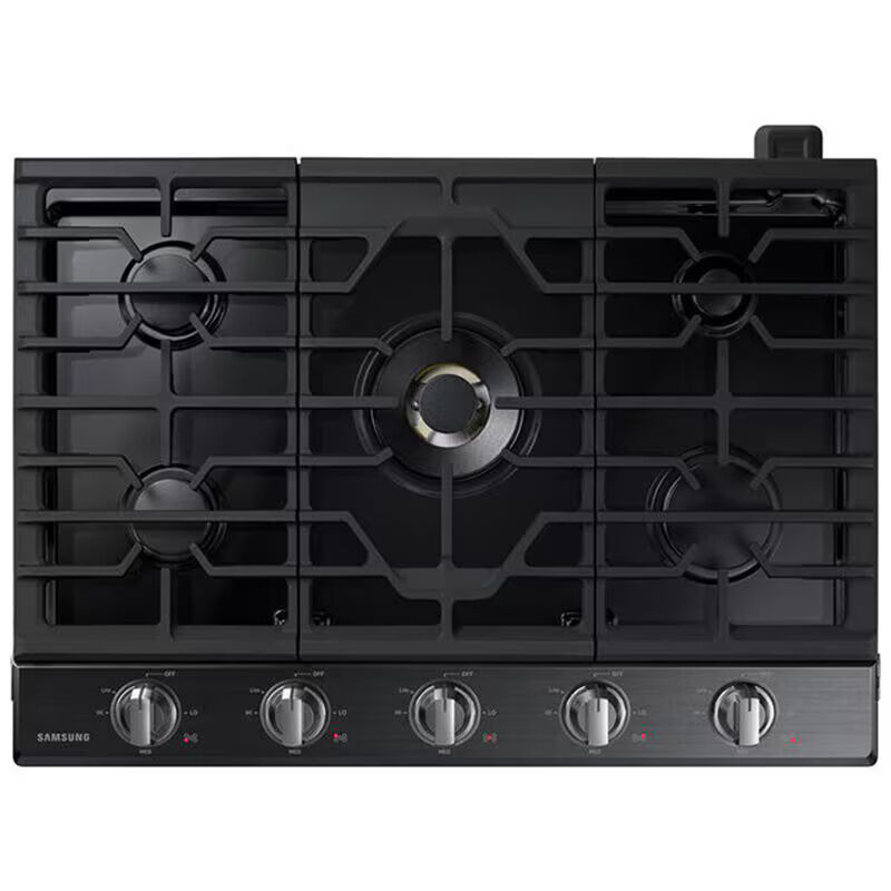 Samsung 36 in. 5-Burner Smart Natural Gas Cooktop with Griddle, Simmer Burner & Power Burner - Black Stainless, Black Stainless, hires