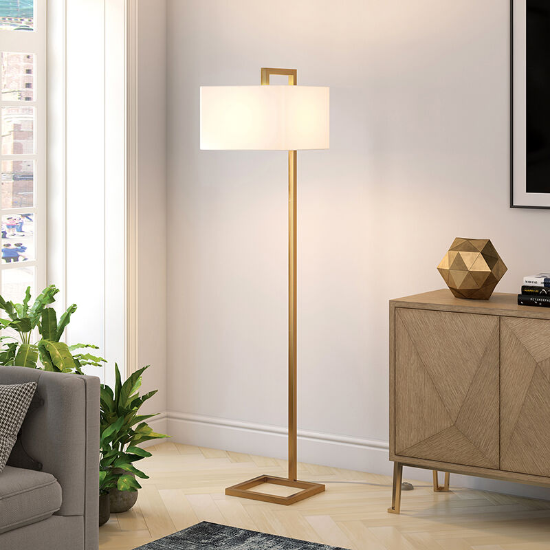 Hudson & Canal Grayson Brass Floor Lamp with Square Shade, , hires