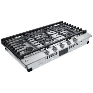 LG 36 in. 5-Burner Smart Natural Gas Cooktop with Griddle, Simmer Burner & Power Burner - Stainless Steel, , hires