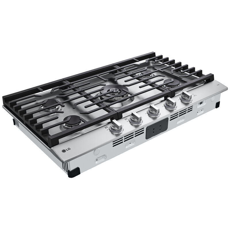 LG 36 in. 5-Burner Smart Natural Gas Cooktop with Griddle, Simmer Burner & Power Burner - Stainless Steel, , hires