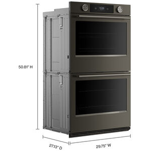 KitchenAid 30 in. 10.0 cu. ft. Smart Top Control Steam Electric Double Wall Oven with True European Convection - Black Ore, , hires