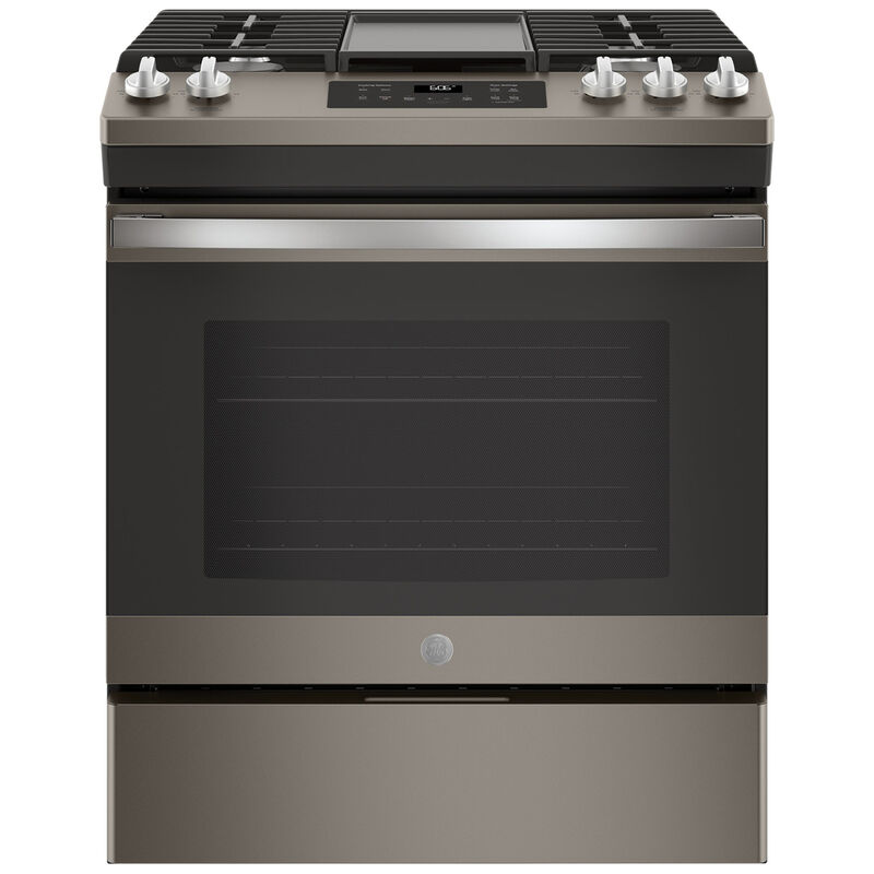 GE 30 in. 5.3 cu. ft. Oven Slide-In Gas Range with 5 Sealed Burners u0026  Griddle - Slate | P.C. Richard u0026 Son