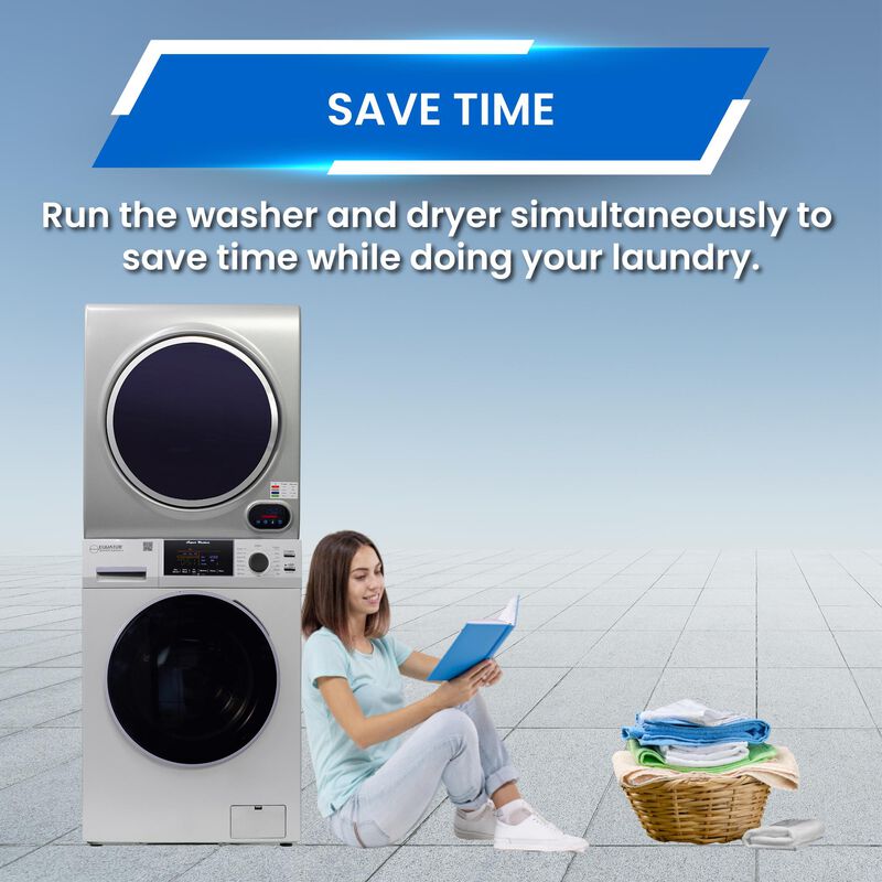 Equator 24 in. 1.6 cu. ft. Electric Front Load Laundry Center with Pet Cycle, Sanitize Cycle & Sensor Dry - Silver, Silver, hires