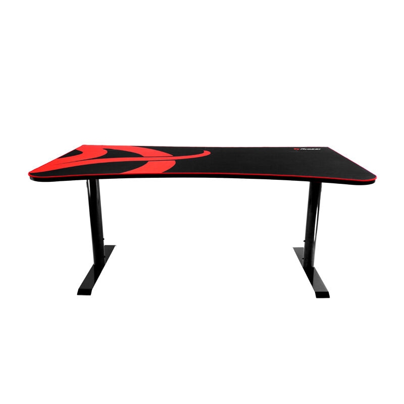 Arozzi Arena Ultra Curved Gaming Desk with Full-Surface Mouse Pad,  Adjustable Height & Cable Management - Red and Black