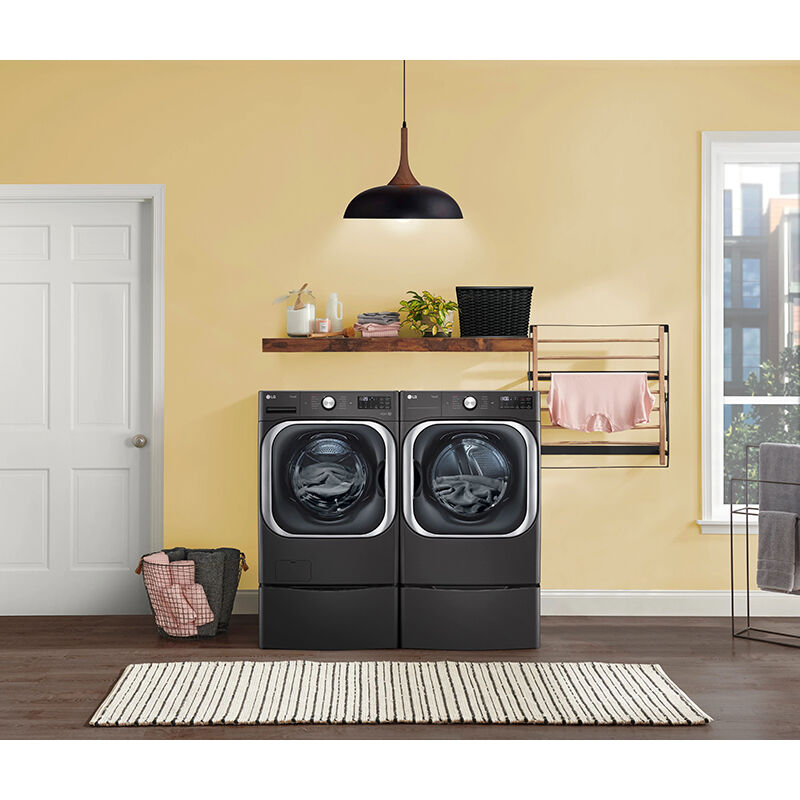LG 29 in. 9.0 cu. ft. Smart Stackable Electric Dryer with Built-In Intelligence, TurboSteam Technology & Sensor Dry - Black Steel, Black Steel, hires