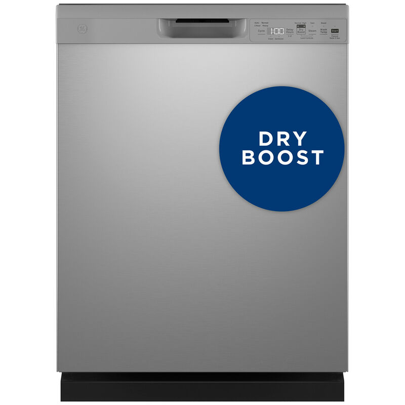 GE 24 in. Front Control Flush-Mount Dishwasher with 52 dBa Sound Level, Dry Boost & Pocket Handle - Stainless Steel, Stainless Steel, hires