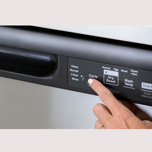 GE 24 in. Front Control Flush-Mount Dishwasher with 55 dBa Sound Level, Dry Boost & Pocket Handle - Stainless Steel, Stainless Steel, hires