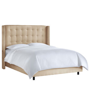 Skyline Furniture Nail Button Tufted Wingback Micro-Suede Fabric Upholstered King Size Bed - Oatmeal, Oatmeal, hires