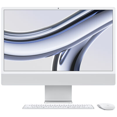 Apple iMac 24" (Late 2023) with Apple M3, 4.5K Retina Display, 8GB RAM, 512GB SSD, 8-core CPU, 10-core GPU, Silver | MQRK3LL/A
