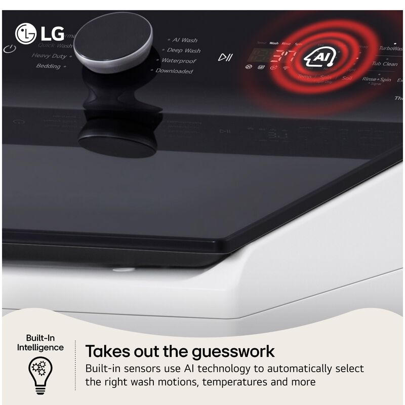 LG 27 in. 5.3 cu. ft. Smart Top Load Washer with Agitator, TurboWash3D Technology & AI Sensing - Alpine White, Alpine White, hires
