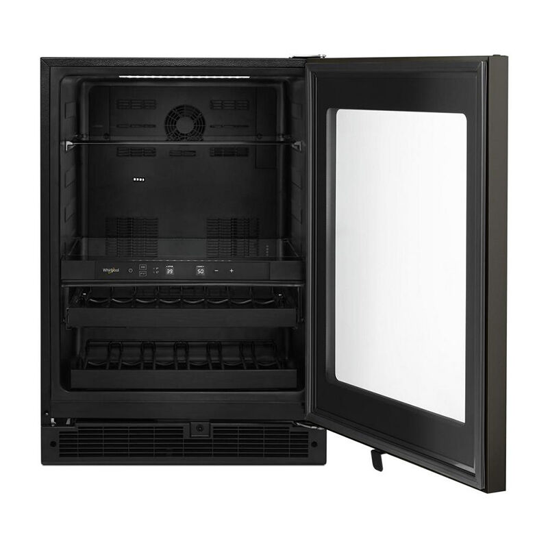 Whirlpool 24 in. 5.2 cu. ft. Built-In/Freestanding Beverage Center with 14 Bottle Wine Storage, Dual Zones & Digital Control - Black, , hires