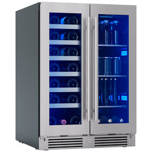 Zephyr Presrv Series 24 in. Compact Built-In/Freestanding 5.2 cu. ft. Wine Cooler with 21 Bottle Capacity, Dual Temperature Zones & Digital Control - Stainless Steel, , hires