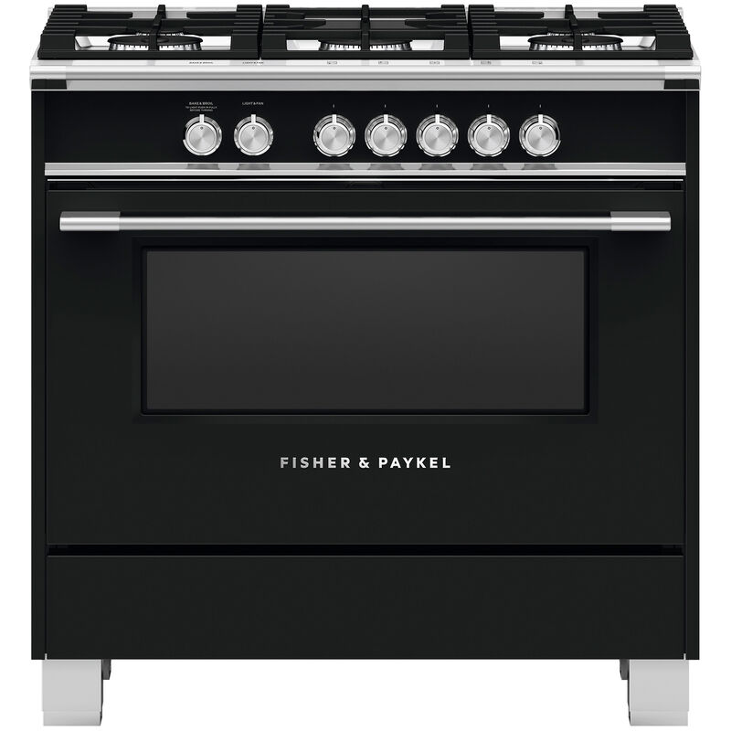 Fisher & Paykel Series 7 36 in. 4.9 cu. ft. Standard Convection Gas Range with 5 Sealed Burners - Black, , hires