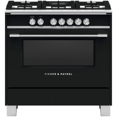 Fisher & Paykel 36 in. 4.9 cu. ft. Convection Oven Freestanding Gas Range with 5 Sealed Burners - Black | OR36SCG4B1