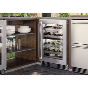Perlick Signature Series 24 in. Outdoor Undercounter Wine Reserve with Metal Racks, Dual Temperature Zones & 32 Bottle Capacity - Stainless Steel, , hires