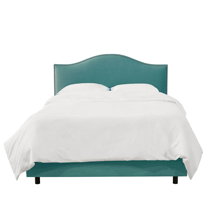 Skyline Twin Nail Button Bed in Linen - Laguna, Blue, hires