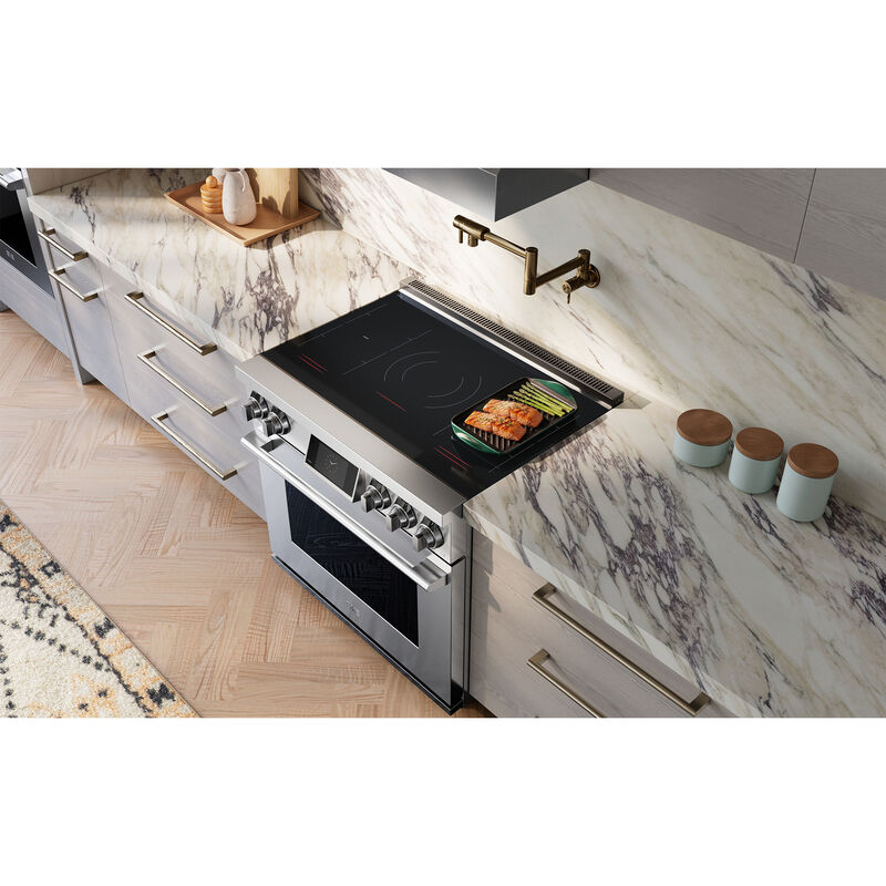 SKS 36 in. 6.3 cu. ft. Smart Air-Fry Standard Convection Steam Electric Range with 5 Induction Burners - Stainless Steel, , hires