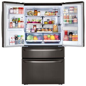 LG 36 in. 29.5 cu. ft. Smart 4-Door French Door Refrigerator with External Ice & Water Dispenser- Black Stainless Steel, Black Stainless, hires