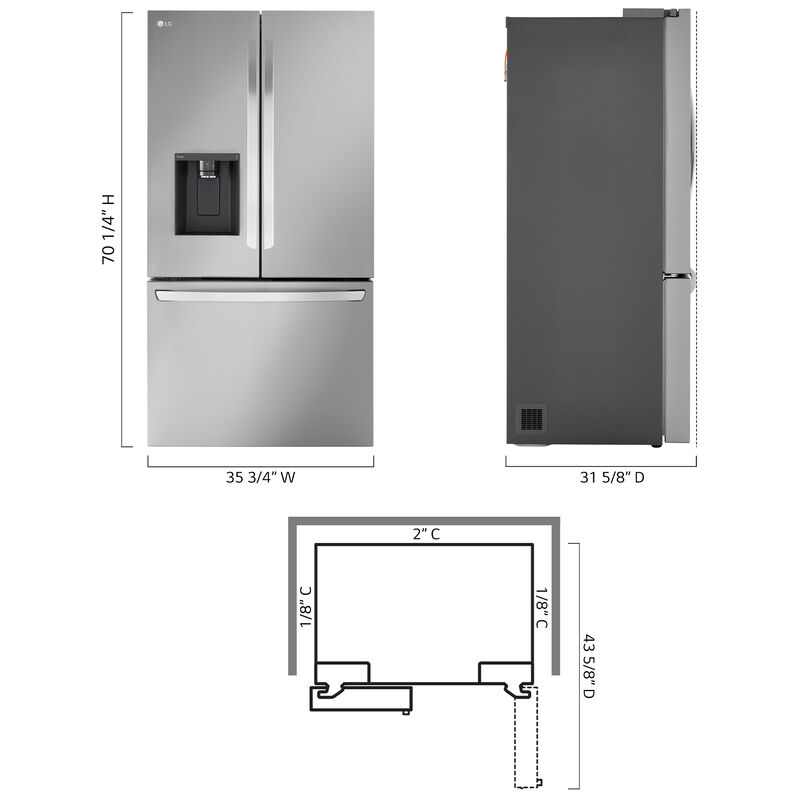 LG 36 in. 25.5 cu. ft. Smart Counter Depth French Door Refrigerator with External Ice & Water Dispenser - PrintProof Stainless Steel, , hires