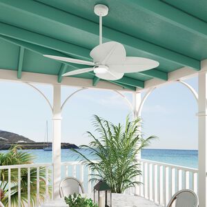 Hunter 52 in. Tropic View Damp Rated Ceiling Fan with LED Light Kit & Wall Control - Matte White, Matte White, hires