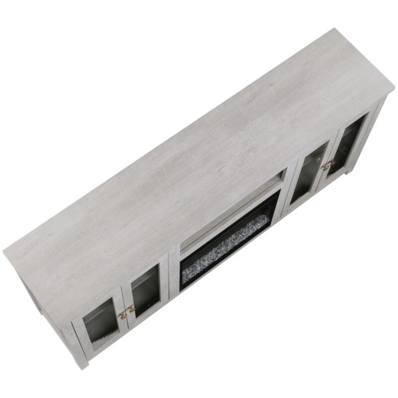 Lilola Ellington 70"W Light Gray Finish Fireplace TV Stand Console with Heater, LED Light, Cabinets, Shelves, , hires