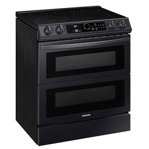Samsung 30 in. 6.3 cu. ft. Smart Air Fry Convection Double Oven Slide-In Electric Range with 5 Smoothtop Burners - Black with Stainless Steel, Black with Stainless Steel, hires