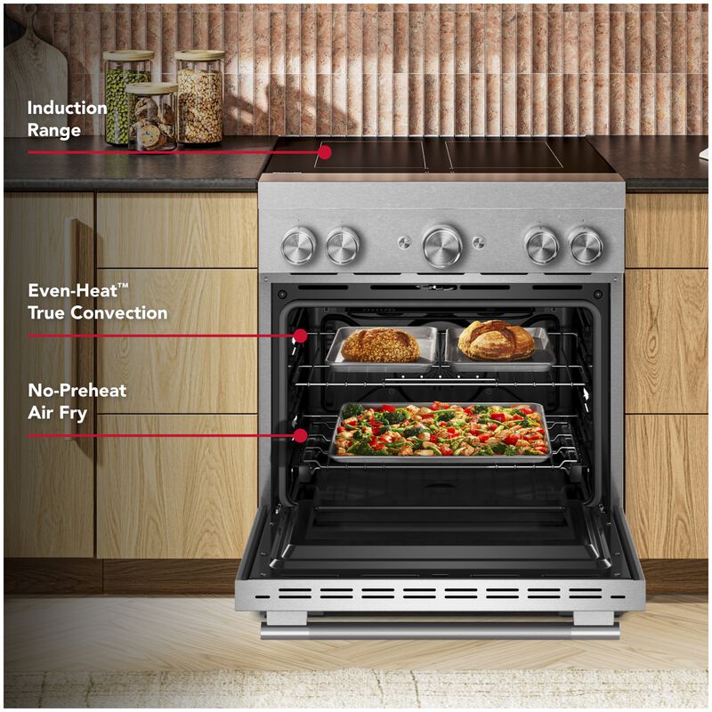 KitchenAid Commercial-Style 30 in. 4.1 cu. ft. Air-Fry True European Convection Electric Range with 4 Induction Burners - Stainless Steel, , hires