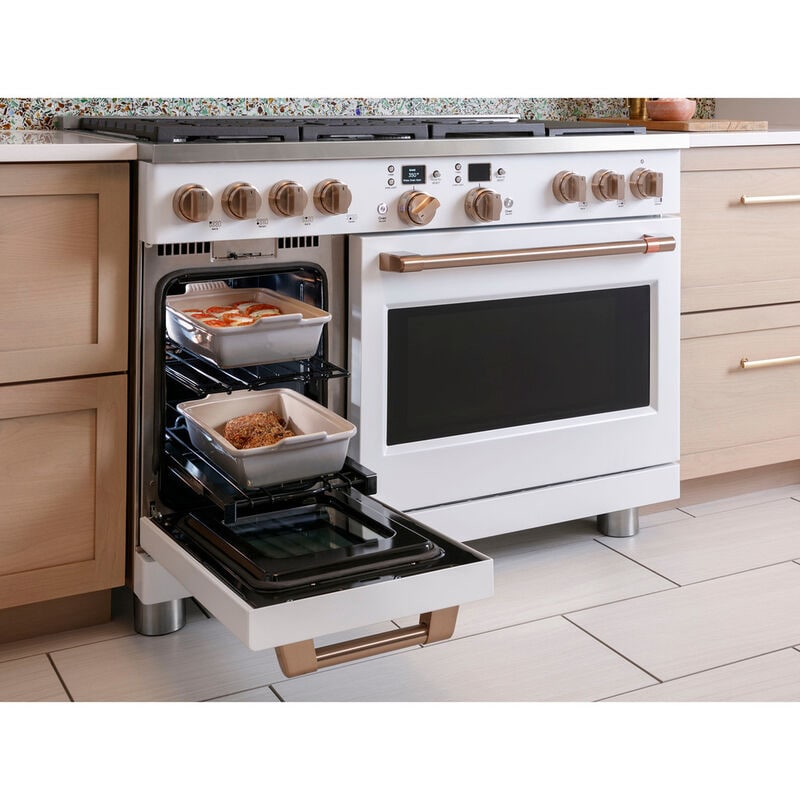 Cafe Commercial-Style 48 in. 8.2 cu. ft. Smart Air Fry True European Convection Double Oven Dual Fuel Range with 6 Sealed Burners & Griddle - Stainless Steel, Stainless Steel, hires