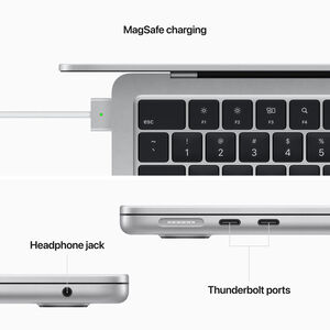 Apple MacBook Air (2022) 13.6 in. Notebook with Apple Intelligence, Apple M2 8-Core CPU, 10-Core GPU, 8 GB RAM, 512 GB SSD, up to 18 Hrs. of Battery Life & Mac OS - Silver, , hires