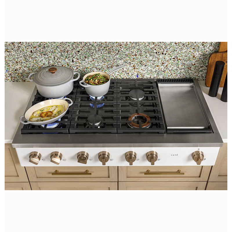 Cafe 48 in. 6-Burner Natural Gas Rangetop with Griddle, Simmer