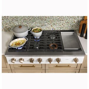 Cafe 48 in. 6-Burner Natural Gas Rangetop with Griddle, Simmer Burner & Power Burner - Matte Black, Matte Black, hires
