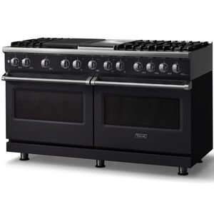 Viking 5 Series 60 in. 9.4 cu. ft. True European Convection Double Oven Dual Fuel Range with 6 Sealed Burners, Grill & Griddle - Onyx - Liquid Propane, Polished Chrome Trim Option, , hires