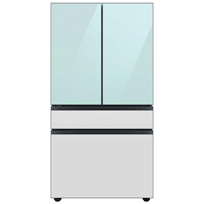 Samsung Bespoke 36 in. 28.8 cu. ft. Smart 4-Door French Door Refrigerator with Beverage Center & Internal Water Dispenser - Morning Blue / White Glass | RF29BB86004M