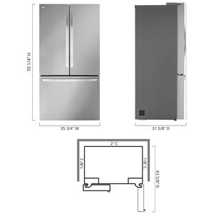 LG 36 in. 26.5 cu. ft. Smart Counter Depth French Door Refrigerator with Internal Water Dispenser - Stainless Steel, Stainless Steel, hires