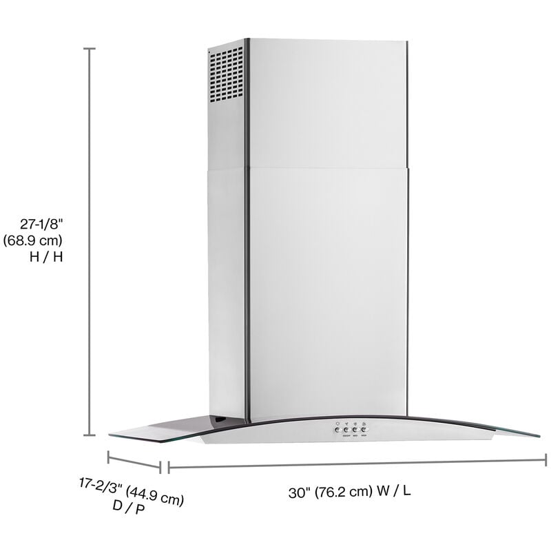 Whirlpool 30 in. Convertible Chimney Style Range Hood with 400 CFM, 3 Fan Speeds & 2 LED Lights - Stainless Steel, , hires