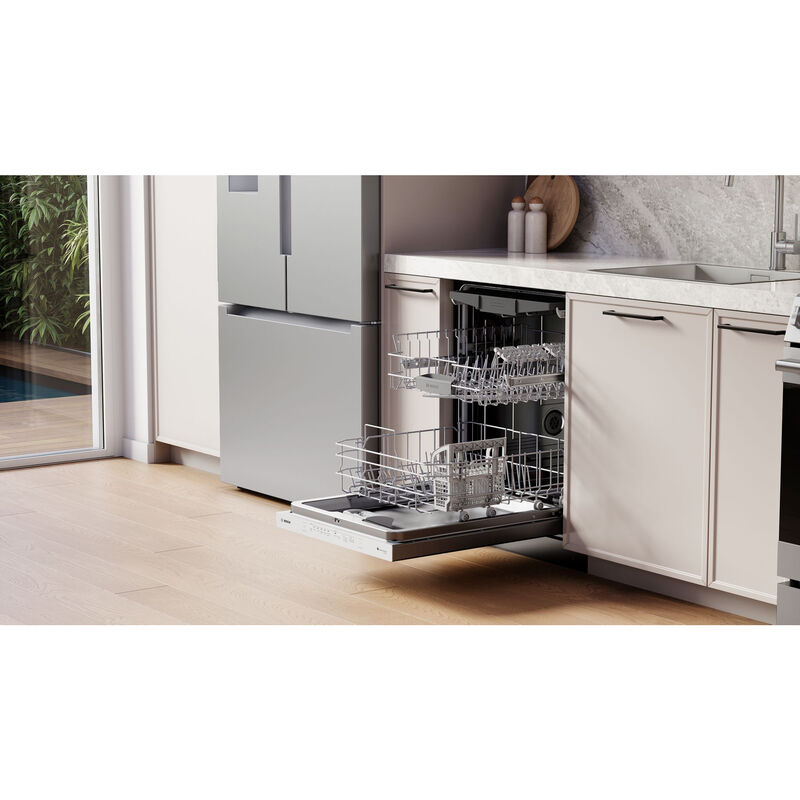 Bosch 300 Series 24 in. Top Control Flush-Mount Smart Dishwasher with 46 dBA Sound Level, 3rd-Rack, PureDry & Pocket Handle - Stainless Steel, , hires