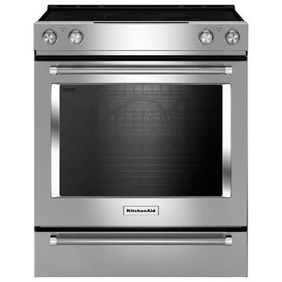 KitchenAid 30 in. 7.1 cu. ft. Convection Oven Slide-In Electric Range with 5 Smoothtop Burners - Stainless Steel | KSEB900ESS
