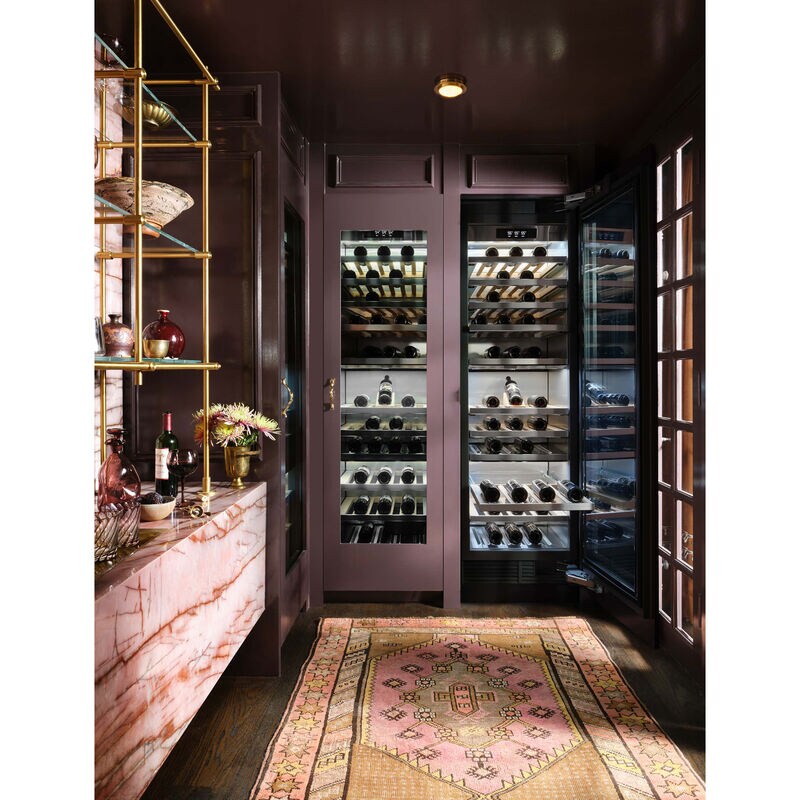 Signature Kitchen Suite Instaview 18 in. Built-in Smart Wine Cooler with Metal & Wood Racks, Dual Temperature Zones & 71 Bottle Capacity - Custom Panel Ready, , hires