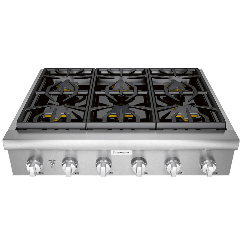 Thermador Professional Series 36 in. 6-Burner Natural Gas Rangetop with Simmer Burner & Power Burner - Stainless Steel, , hires
