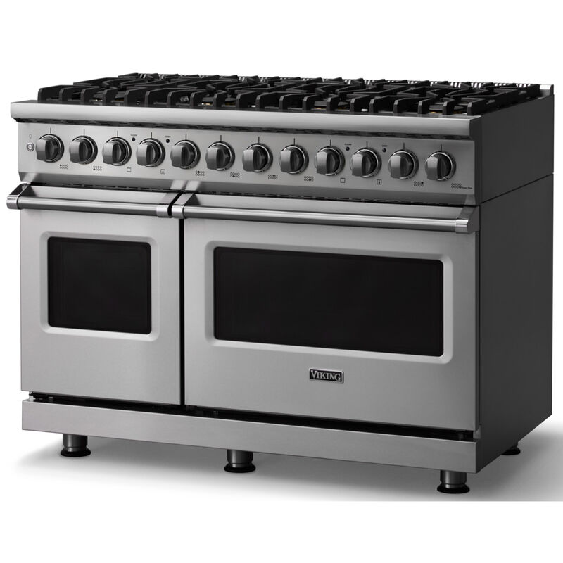 Viking 5 Series 48 in. 7.3 cu. ft. True European Convection Double Oven Dual Fuel Range with 8 Sealed Burners - Stainless Steel, , hires